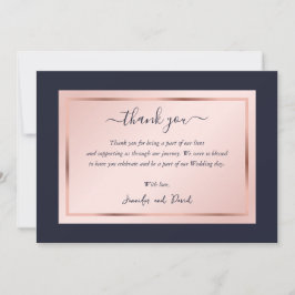 Modern Script Navy Blue Blush Rosen Gold Dankeskarte