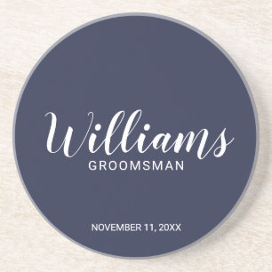 Modern Script Navy Blue Personalized Groomsman Getränkeuntersetzer