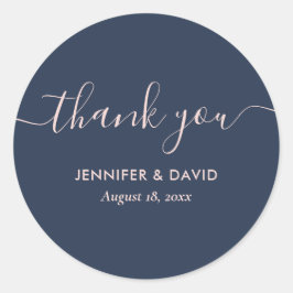 Modern Script Navy Blue und Blush Vielen Dank Runder Aufkleber