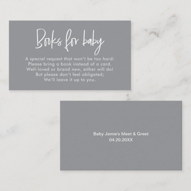 Modern Script Neutral Baby Shower Book Request Begleitkarte (Vorne/Hinten)
