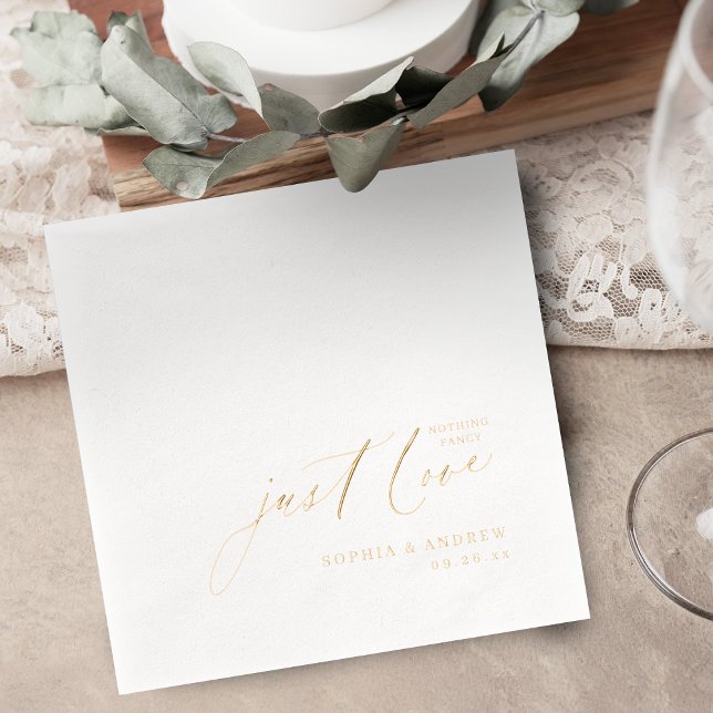 Modern Script Nothing Fancy Just Love Wedding Servietten Mit Folie (Modern Script Nothing Fancy Just Love Wedding Foil Napkins)