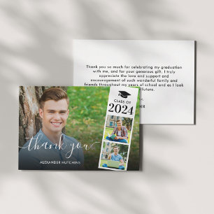 Modern Script Overlay 3 Photo Graduation Dankeskarte