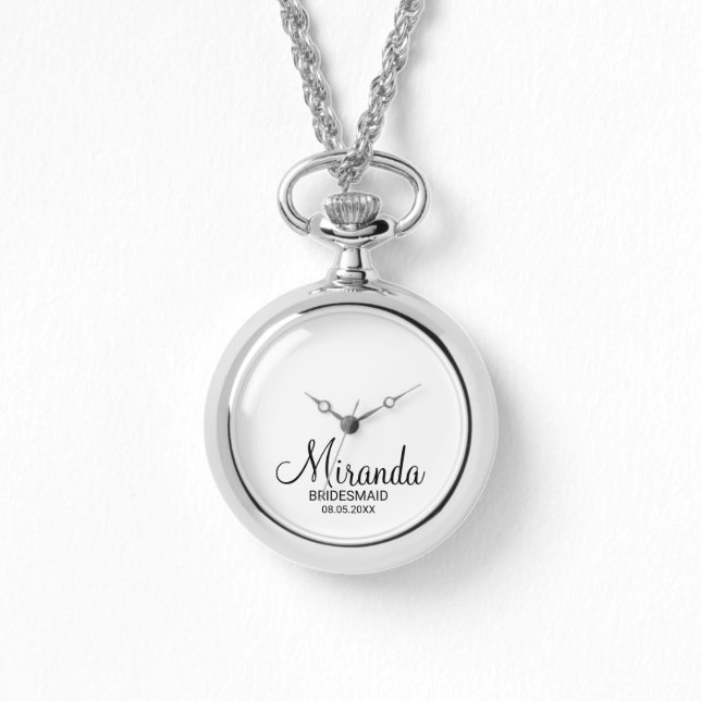 Modern Script Personalisiert Bridesmaid Armbanduhr (Vorderseite)
