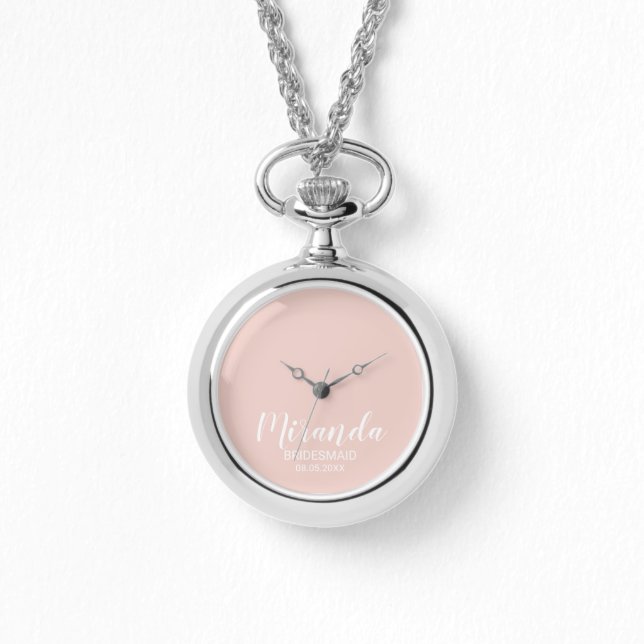 Modern Script Personalisiert Bridesmaid Armbanduhr (Vorderseite)