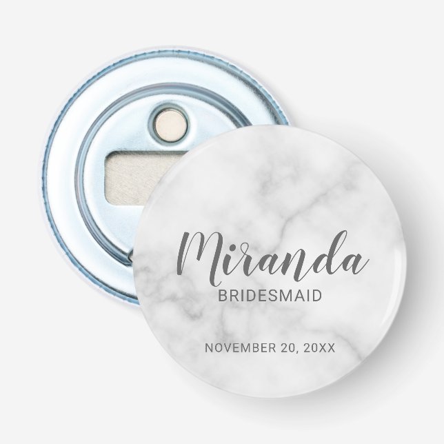Modern Script Personalisiert Bridesmaid Flaschenöffner (Vorderseite)