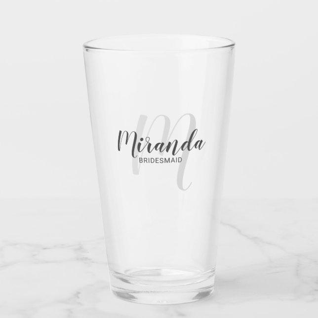 Modern Script Personalisiert Bridesmaid Glas (Vorderseite)