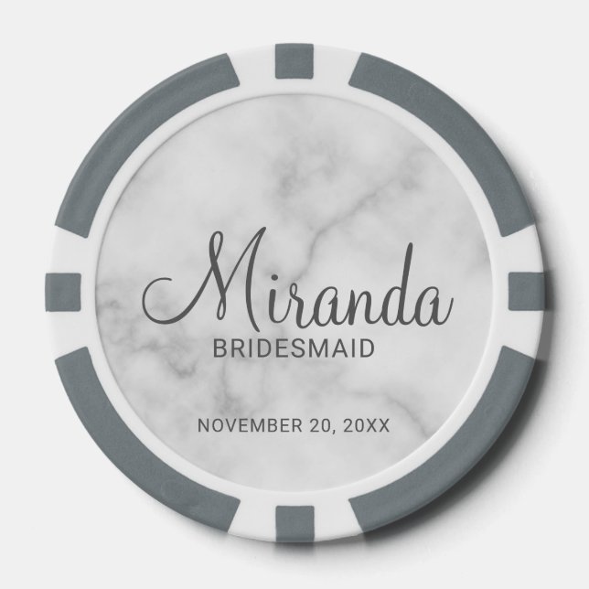Modern Script Personalisiert Bridesmaid Pokerchips (Vorderseite)