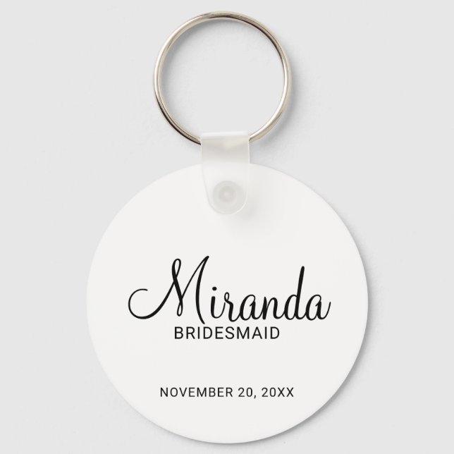 Modern Script Personalisiert Bridesmaid Schlüsselanhänger (Vorderseite)