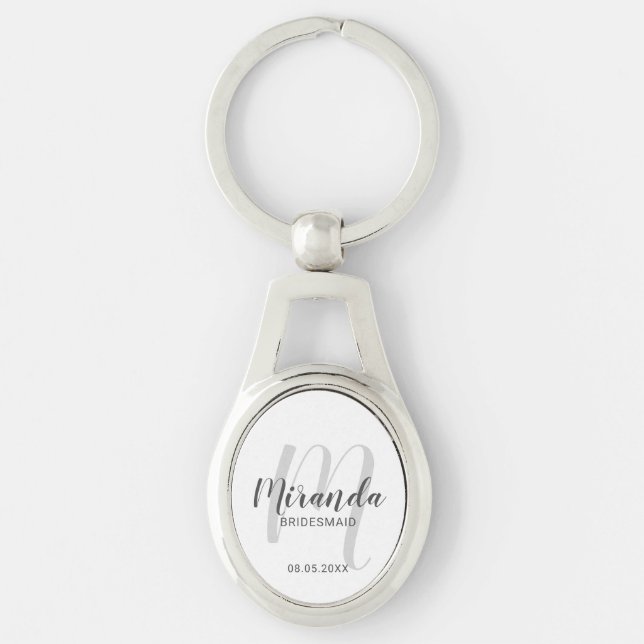 Modern Script Personalisiert Bridesmaid Schlüsselanhänger (Vorderseite)