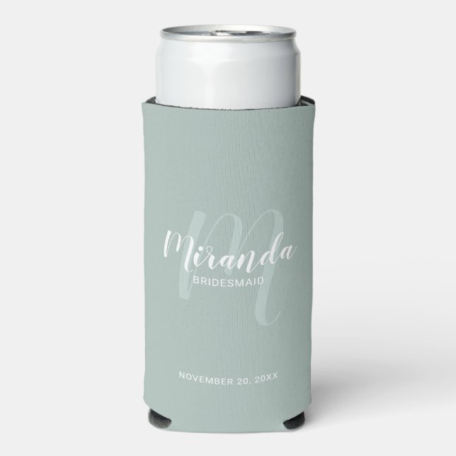 Modern Script Personalisiert Bridesmaid Selters Dosenkühler (Seltzer Vorderseite)