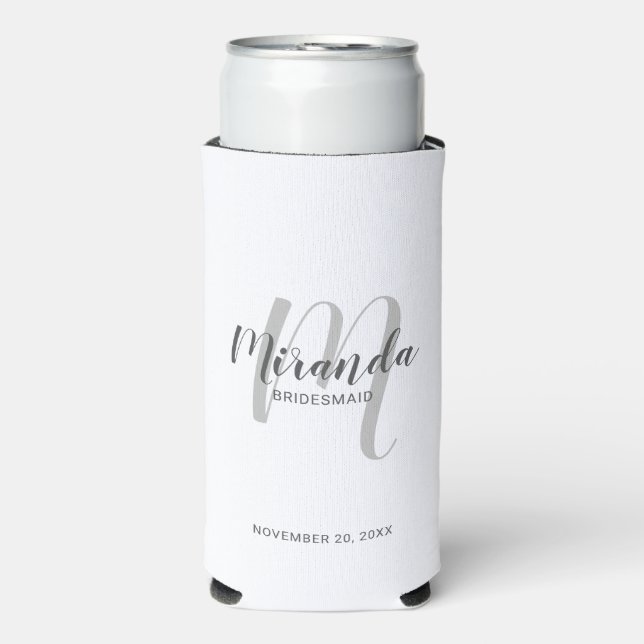 Modern Script Personalisiert Bridesmaid Selters Dosenkühler (Seltzer Vorderseite)