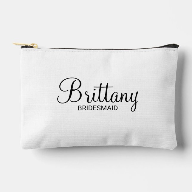 Modern Script Personalisiert Bridesmaid Zubehörtasche (Vorderseite)
