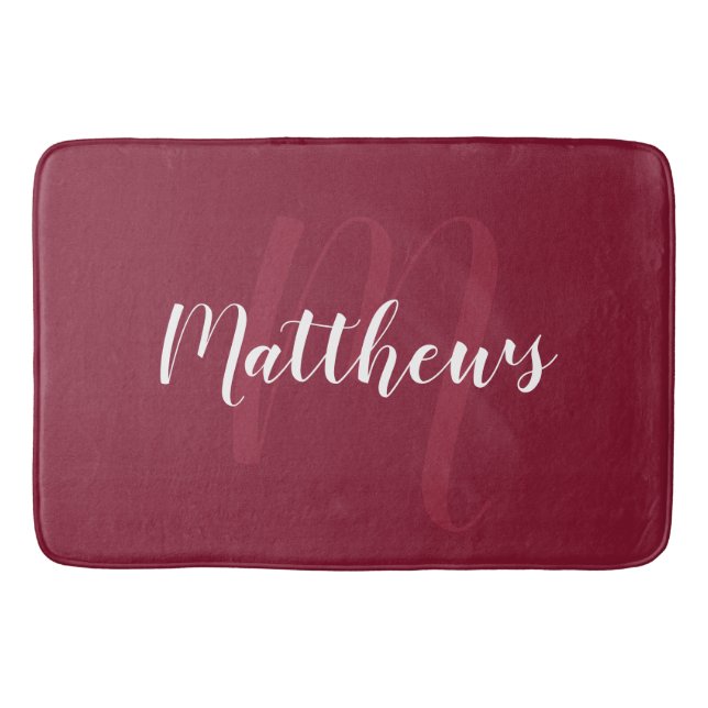 Modern Script Personalisiert Monogram und Familien Badematte (Vorderseite)