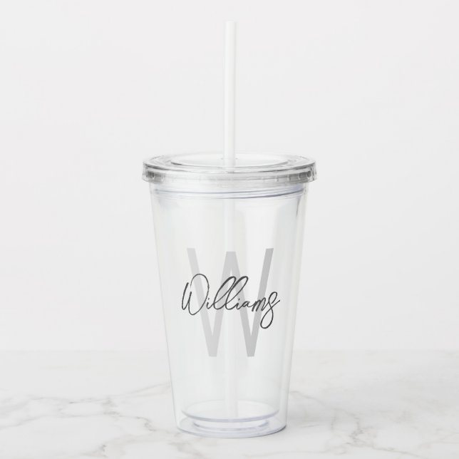 Modern Script Personalisiert Monogram und Name Acryltrinkbecher (Vorderseite)