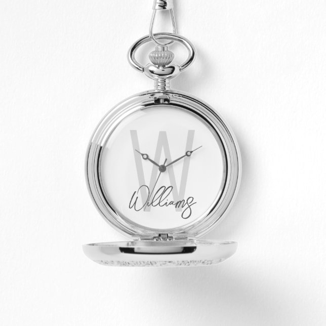 Modern Script Personalisiert Monogram und Name Armbanduhr (Vorderseite)