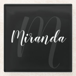 Modern Script Personalisiert Monogram und Name Bla Glasuntersetzer