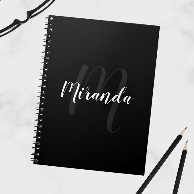 Modern Script Personalisiert Monogram und Name Bla Notizblock (Von Creator hochgeladen)