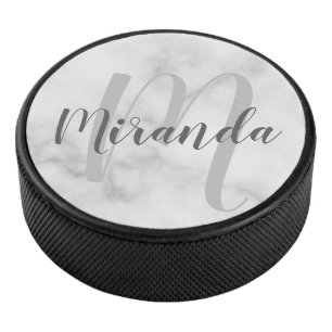 Modern Script Personalisiert Monogram und Name Eishockey Puck