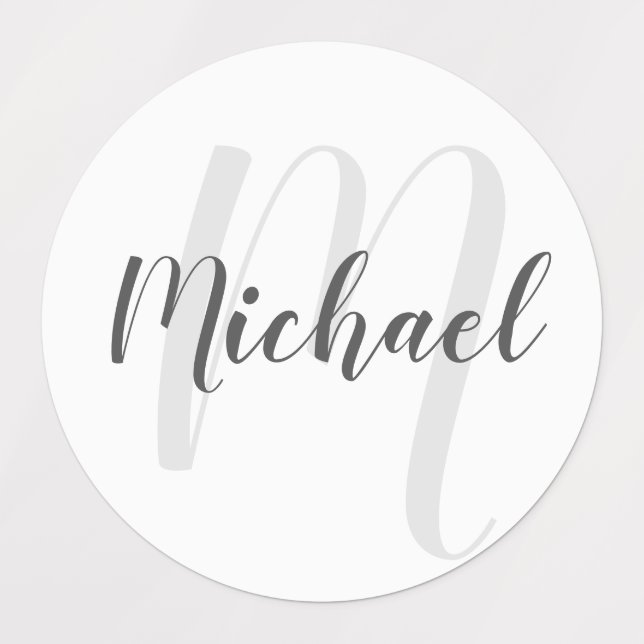 Modern Script Personalisiert Monogram und Name Etiketten (Design 1)