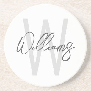 Modern Script Personalisiert Monogram und Name Getränkeuntersetzer
