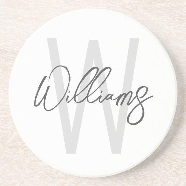 Modern Script Personalisiert Monogram und Name Getränkeuntersetzer (Vorne)