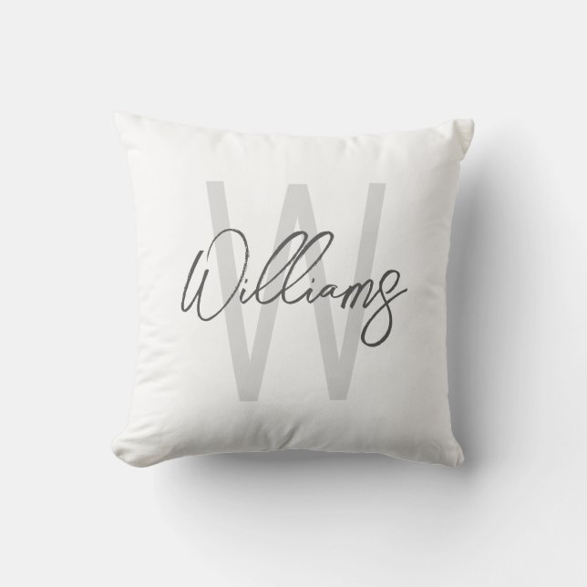 Modern Script Personalisiert Monogram und Name Kissen (Vorderseite)