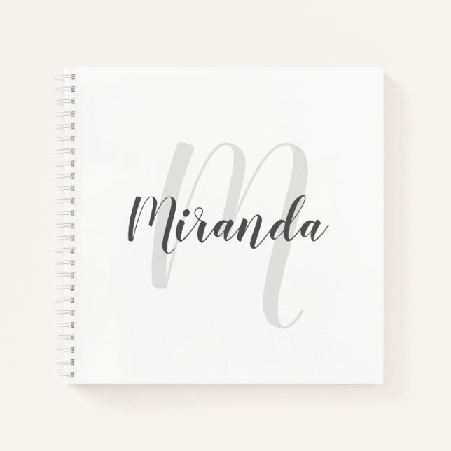 Modern Script Personalisiert Monogram und Name Notizbuch (Vorderseite)