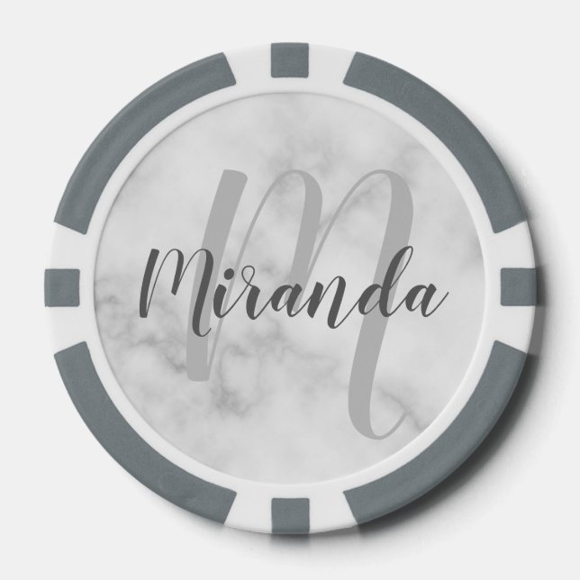 Modern Script Personalisiert Monogram und Name Pokerchips (Vorderseite)