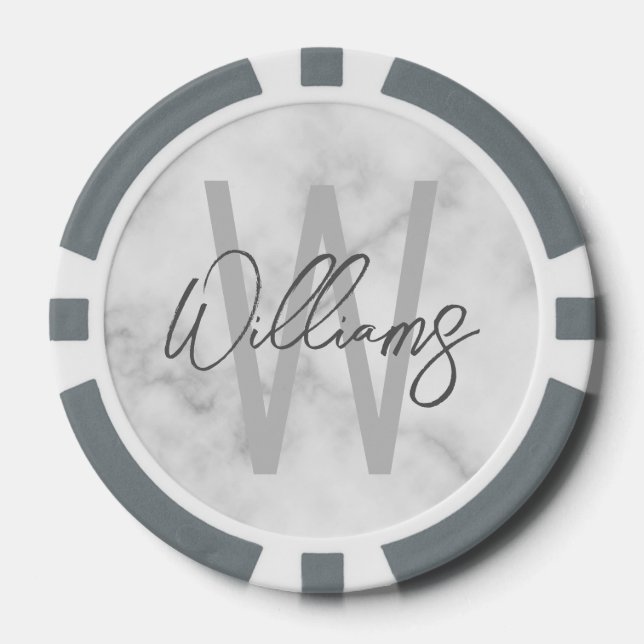 Modern Script Personalisiert Monogram und Name Pokerchips (Vorderseite)