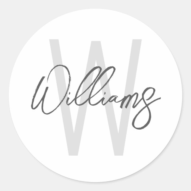Modern Script Personalisiert Monogram und Name Runder Aufkleber (Vorderseite)