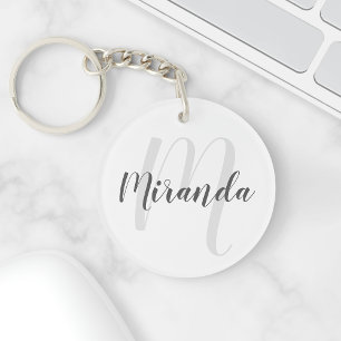 Modern Script Personalisiert Monogram und Name Schlüsselanhänger