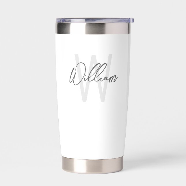 Modern Script Personalisiert Monogram und Name Thermobecher (Links)
