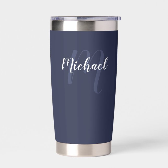 Modern Script Personalisiert Monogram und Name Thermobecher (Links)