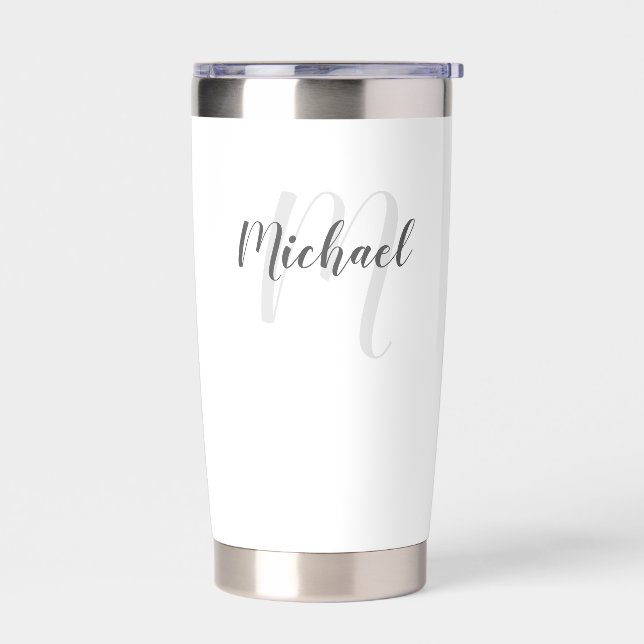 Modern Script Personalisiert Monogram und Name Thermobecher (Links)