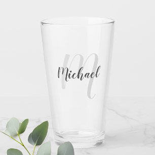 Modern Script Personalisiert Monogramm und Name Glas