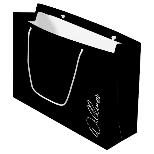 Modern Script Personalisiert Name Large Gift Bag Große Geschenktüte (Vorderseite Schrägansicht)