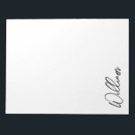 Modern Script Personalisiert Name Notizblock<br><div class="desc">Moderne Minimalistische Personalisierte Namensschilder Dieses Design zeichnet sich durch einen personalisierten Namen im modernen, schwarzen Schriftart mit Schrift auf weißem Hintergrund aus.</div>