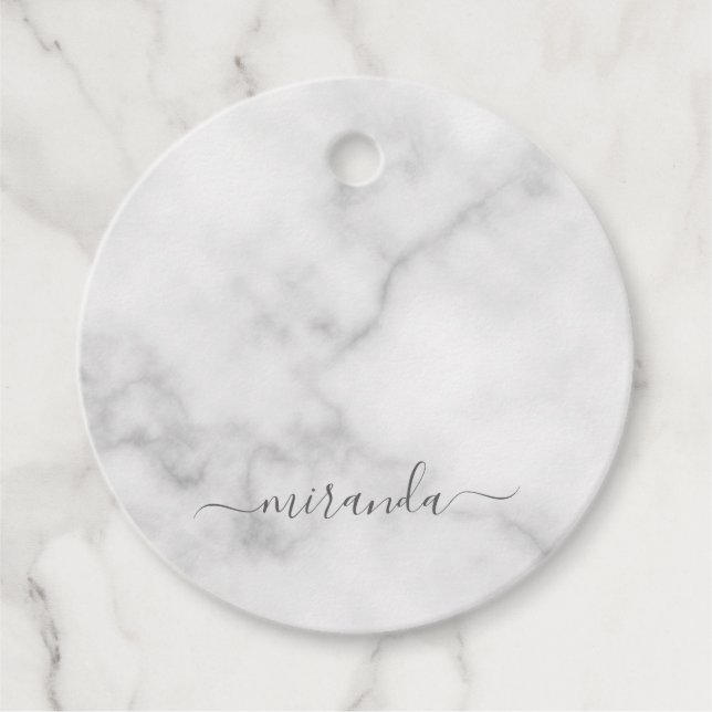 Modern Script Personalisiert Name White Marble Geschenkanhänger (Vorderseite)