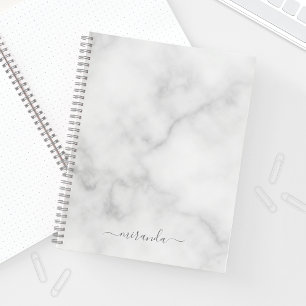 Modern Script Personalisiert Name White Marble Notizbuch