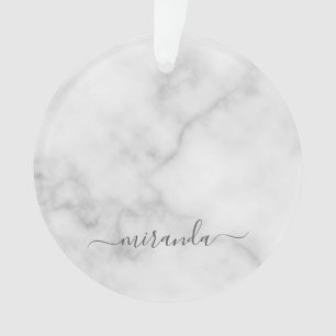 Modern Script Personalisiert Name White Marble Ornament