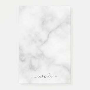Modern Script Personalisiert Name White Marble Post-it Klebezettel