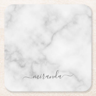 Modern Script Personalisiert Name White Marble Rechteckiger Pappuntersetzer