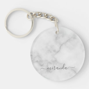 Modern Script Personalisiert Name White Marble Schlüsselanhänger