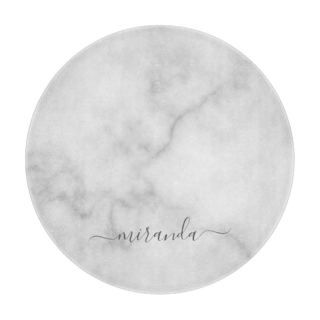 Modern Script Personalisiert Name White Marble Schneidebrett (Vorderseite)