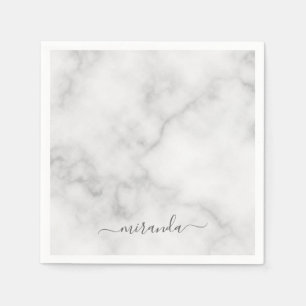 Modern Script Personalisiert Name White Marble Serviette