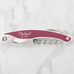 Modern Script Personalized Groomsman Kellnermesser<br><div class="desc">Add a personal touch to your wedding with personalized groomsman gift. This design features personalized groomsman's name in white modern script font style and monogram in light burgundy red modern script font style as background with title in white modern sans serif font style on burgundy red background. Also perfect for...</div>