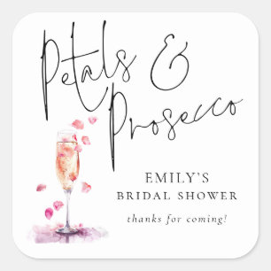 Modern Script Petals Prosecco Brautparty Dank Quadratischer Aufkleber