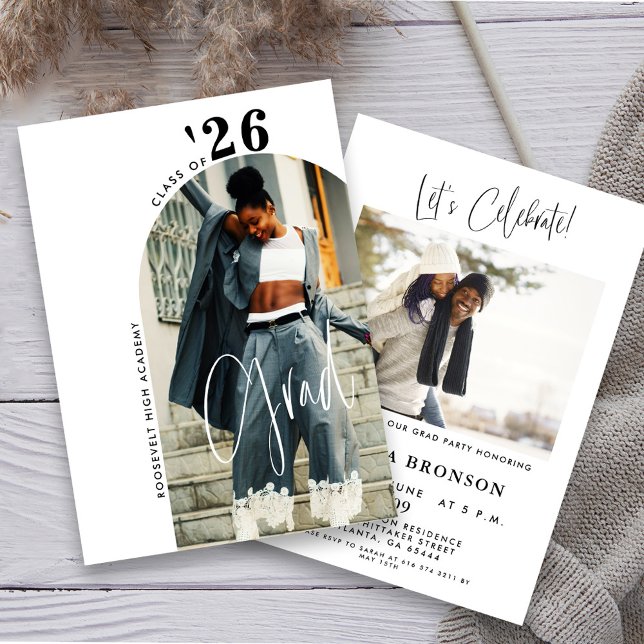 Modern Script Photo 2026 Minimalist Grad Party I Einladung (Von Creator hochgeladen)