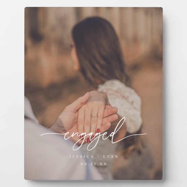 Modern Script Photo Custom Engagement Fotoplatte (Vorderseite)