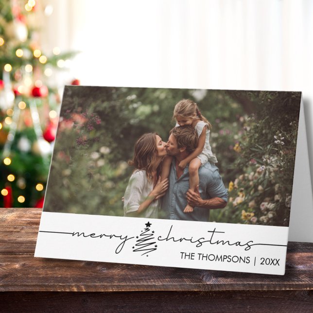 Modern Script Photo Family Christmas Custom Karte (Von Creator hochgeladen)